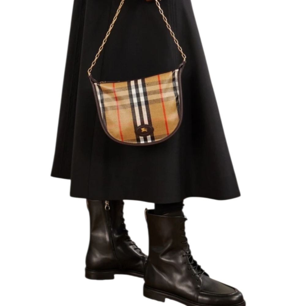 BURBERRY Leather trimmed  coated canvas shoulder bag Sand Color - Picture 9 of 16